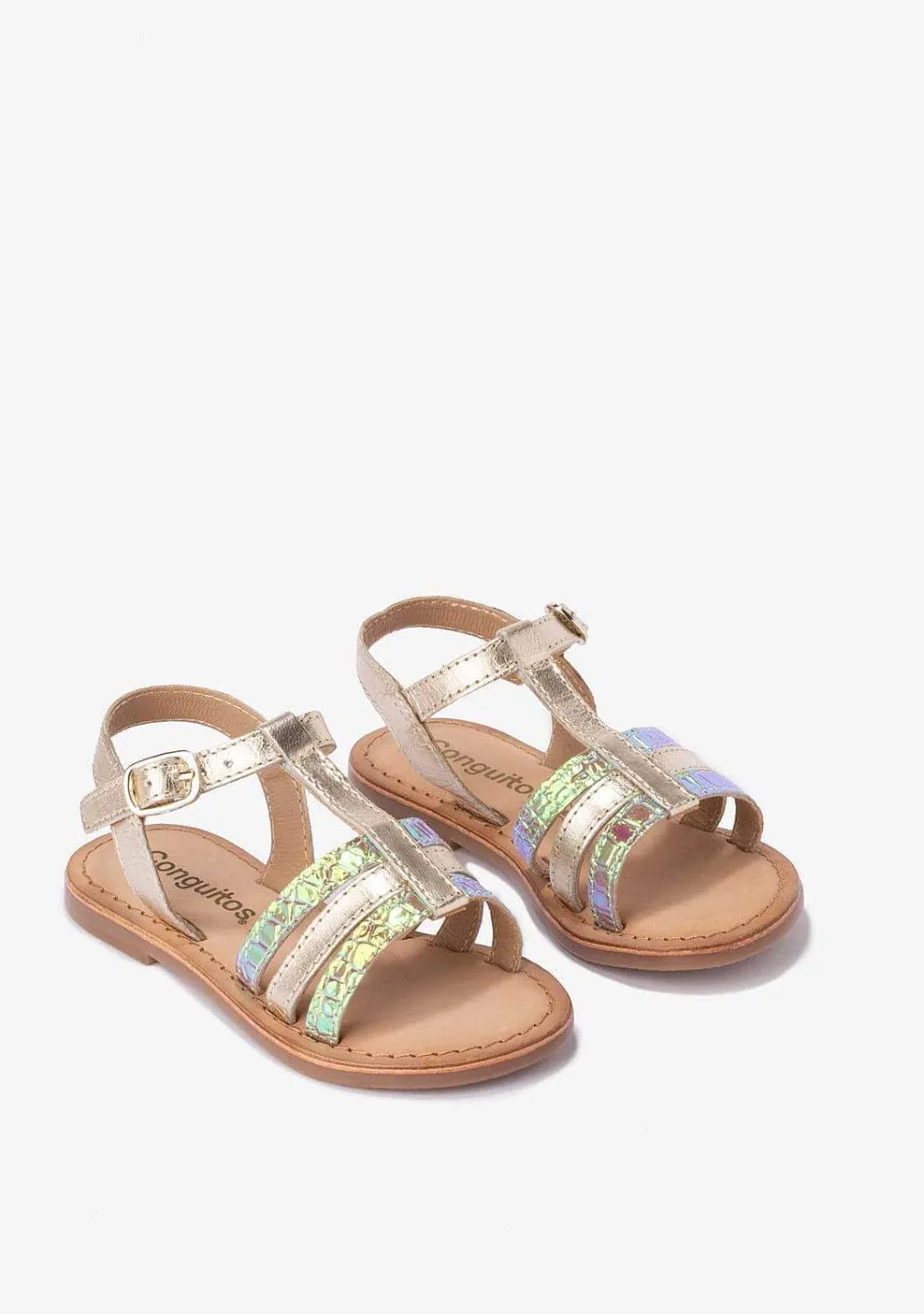 Sapatos De Menina-Conguitos Sandálias Menina Textura Dourada Napa