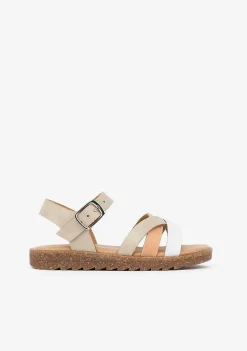Sandálias-Conguitos Sandálias Multicoloridas Com Tiras Taupe Para Menina Em Couro