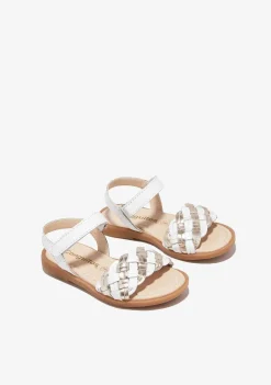 Sapatos De Menina-Conguitos Sandálias Trancadas Em Ouro Branco