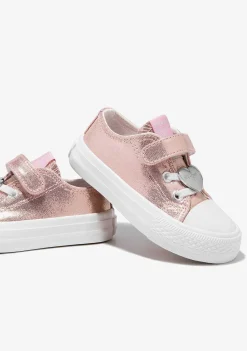 Tênis Casuais-Conguitos Sapatilhas Bebé Em Lona Rosa Metalizada