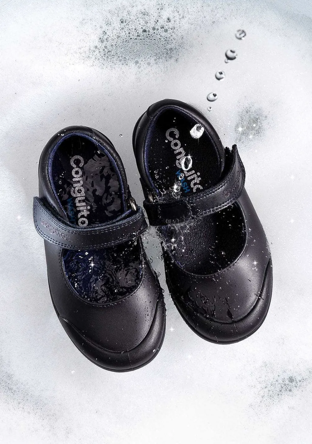 Sapatos De Menina-Conguitos Sapatos Escolares De Couro Lavavel Azul Marinho Feminino