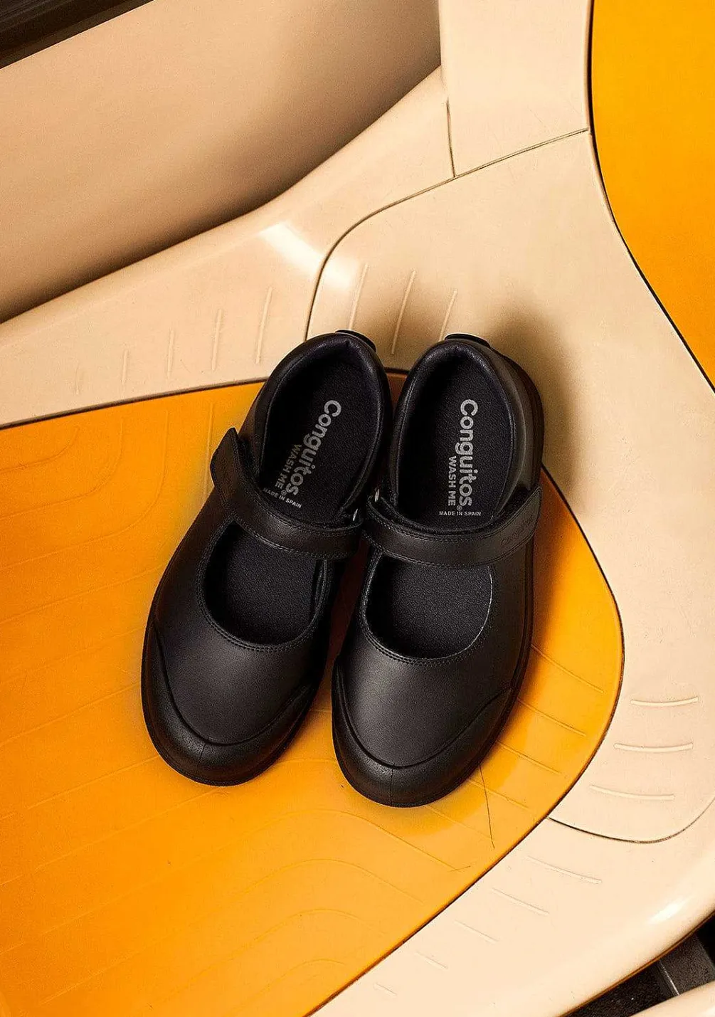 Sapatos De Menina-Conguitos Sapatos Escolares De Couro Lavavel Azul Marinho Feminino