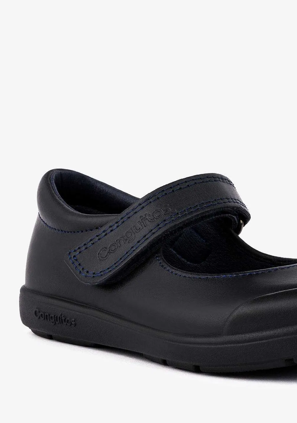 Sapatos De Menina-Conguitos Sapatos Escolares De Couro Lavavel Azul Marinho Feminino