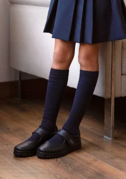 Calçados Escolares-Conguitos Sapatos Escolares De Couro Lavaveis Com Sola Azul Marinho Para Meninas