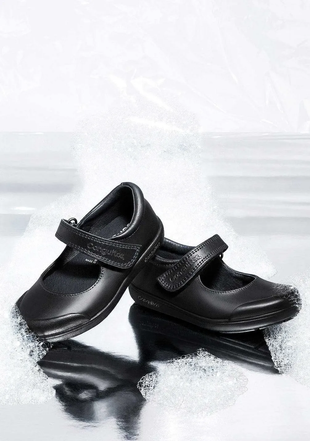 Calçados Escolares-Conguitos Sapatos Escolares De Couro Preto Lavavel Para Menina