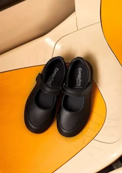 Calçados Escolares-Conguitos Sapatos Escolares De Couro Preto Lavavel Para Menina