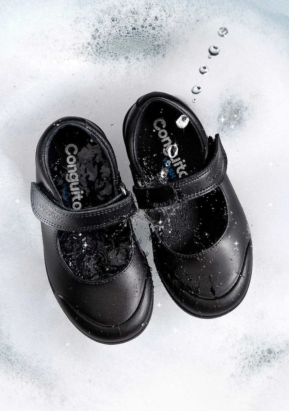 Calçados Escolares-Conguitos Sapatos Escolares De Couro Preto Lavavel Para Menina