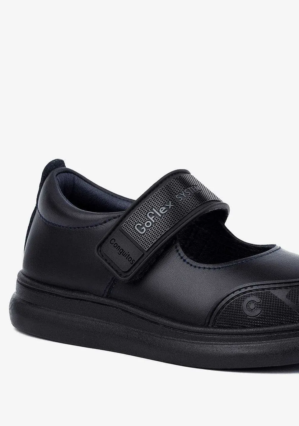 Sapatos De Menina-Conguitos Sapatos Escolares Femininos De Couro Lavavel Goflex Azul Marinho
