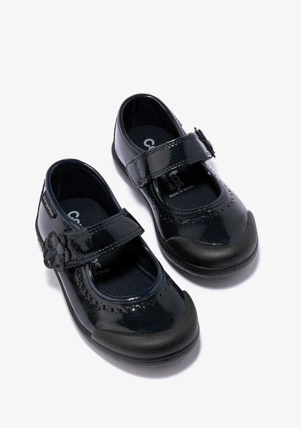 Sapatos De Menina-Conguitos Sapatos Escolares Femininos De Couro Envernizado Lavavel Azul Marinho