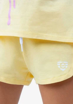 Roupas De Menina-Conguitos Shorts Atleticos Lisos Com Coracao Amarelo Para Menina