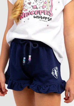 Roupas De Menina-Conguitos Shorts De Corrida De Pelucia Unicornio Marinho Feminino
