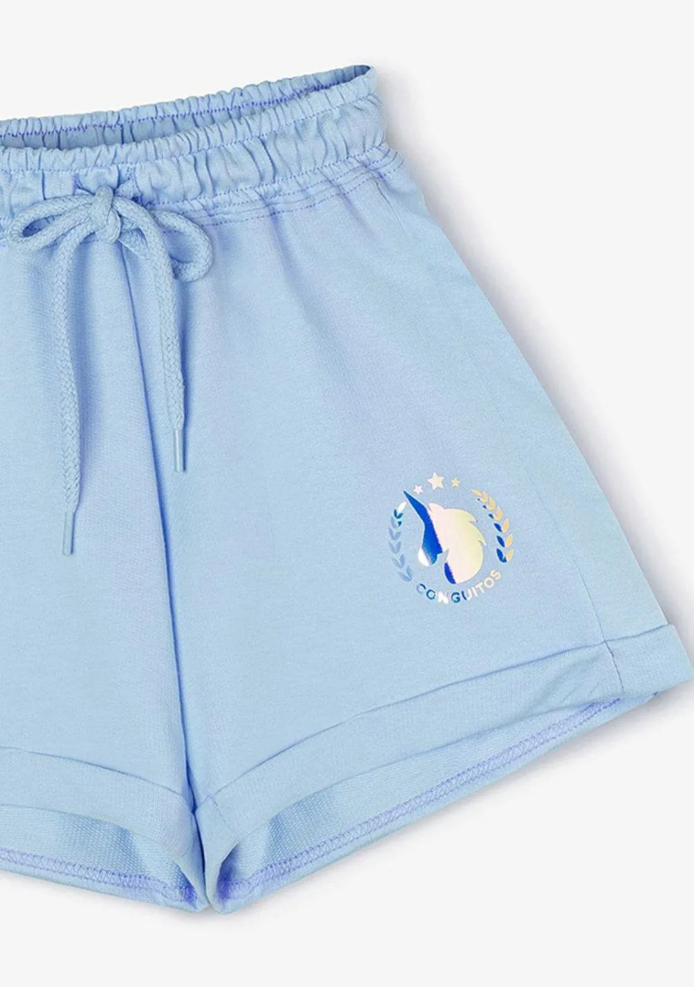 Roupas De Menina-Conguitos Shorts De Corrida Simples De Pelucia Unicornio Azulado Para Menina