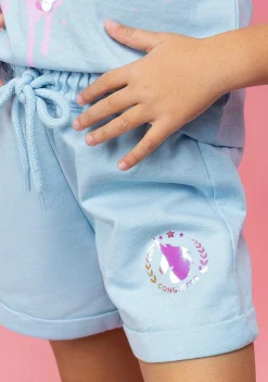 Roupas De Menina-Conguitos Shorts De Corrida Simples De Pelucia Unicornio Azulado Para Menina