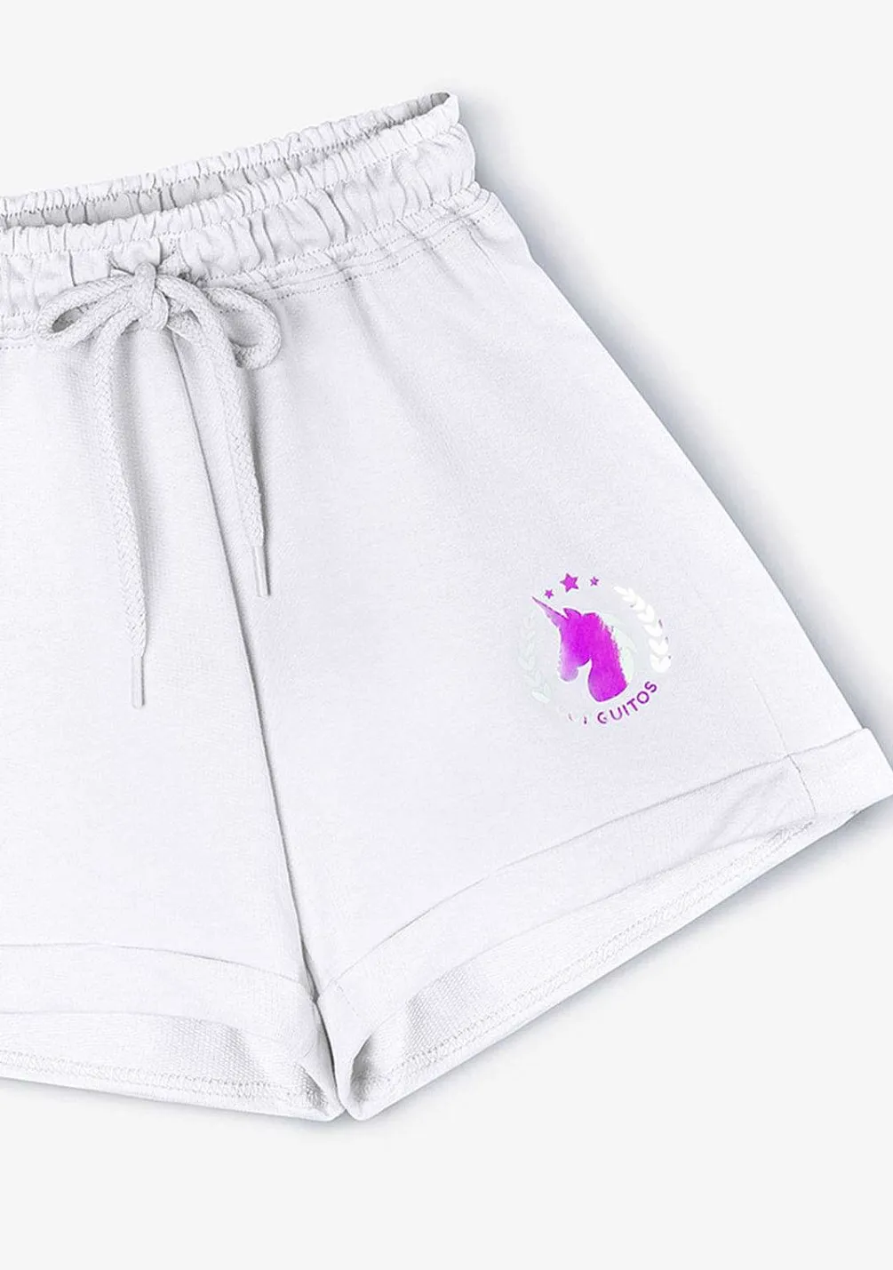 Roupas De Menina-Conguitos Shorts De Corrida Simples De Pelucia Unicornio Branco Feminino