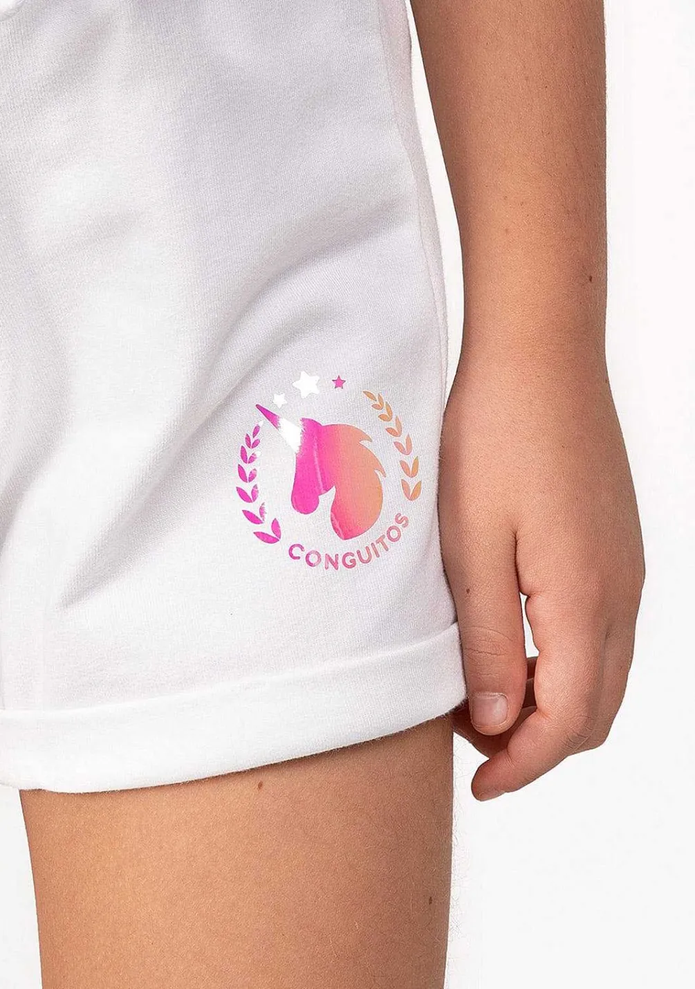 Roupas De Menina-Conguitos Shorts De Corrida Simples De Pelucia Unicornio Branco Feminino