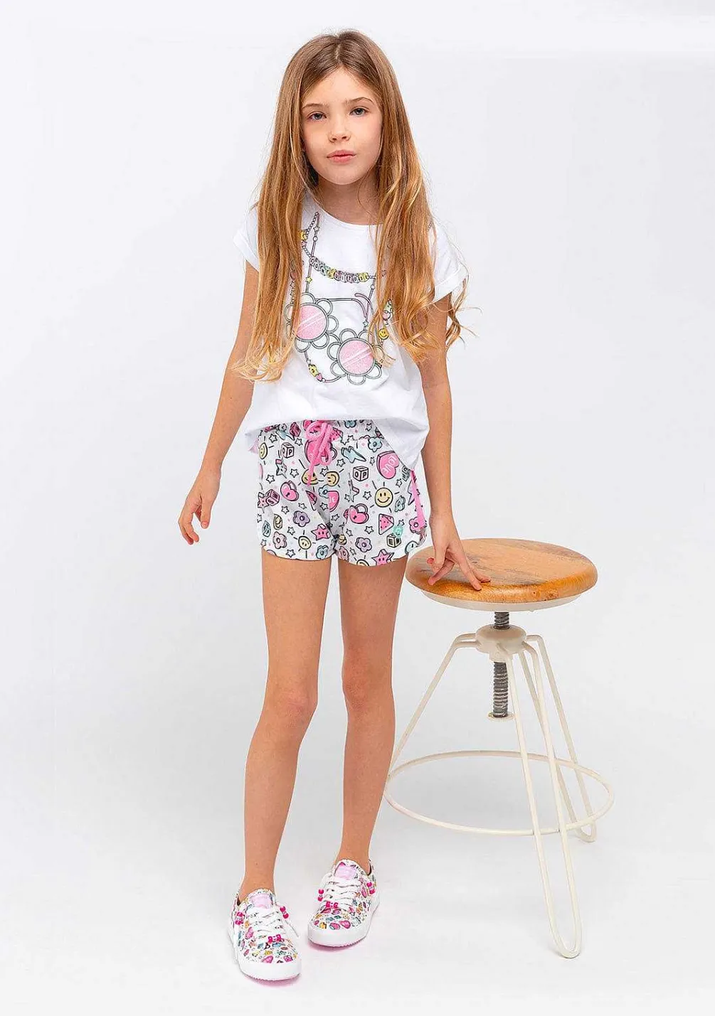 Roupas De Menina-Conguitos Shorts De Pelucia Com Estampa De Micangas Coloridas Para Menina