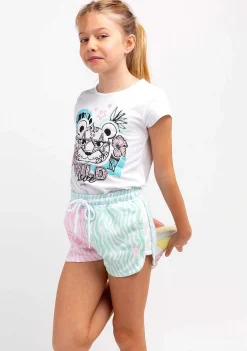 Roupas De Menina-Conguitos Shorts De Pelucia Com Estampa De Zebra Multicolorida Para Menina