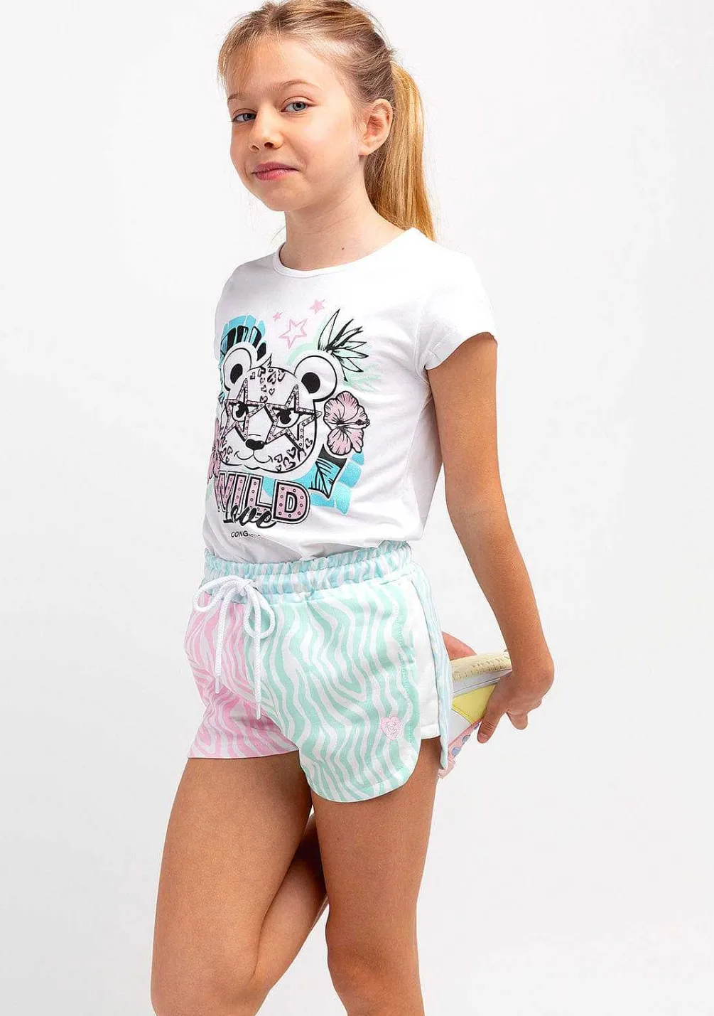 Roupas De Menina-Conguitos Shorts De Pelucia Com Estampa De Zebra Multicolorida Para Menina
