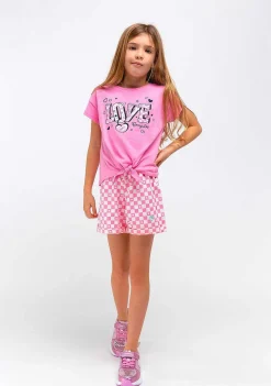 Roupas De Menina-Conguitos Shorts Xadrez Rosa Menina