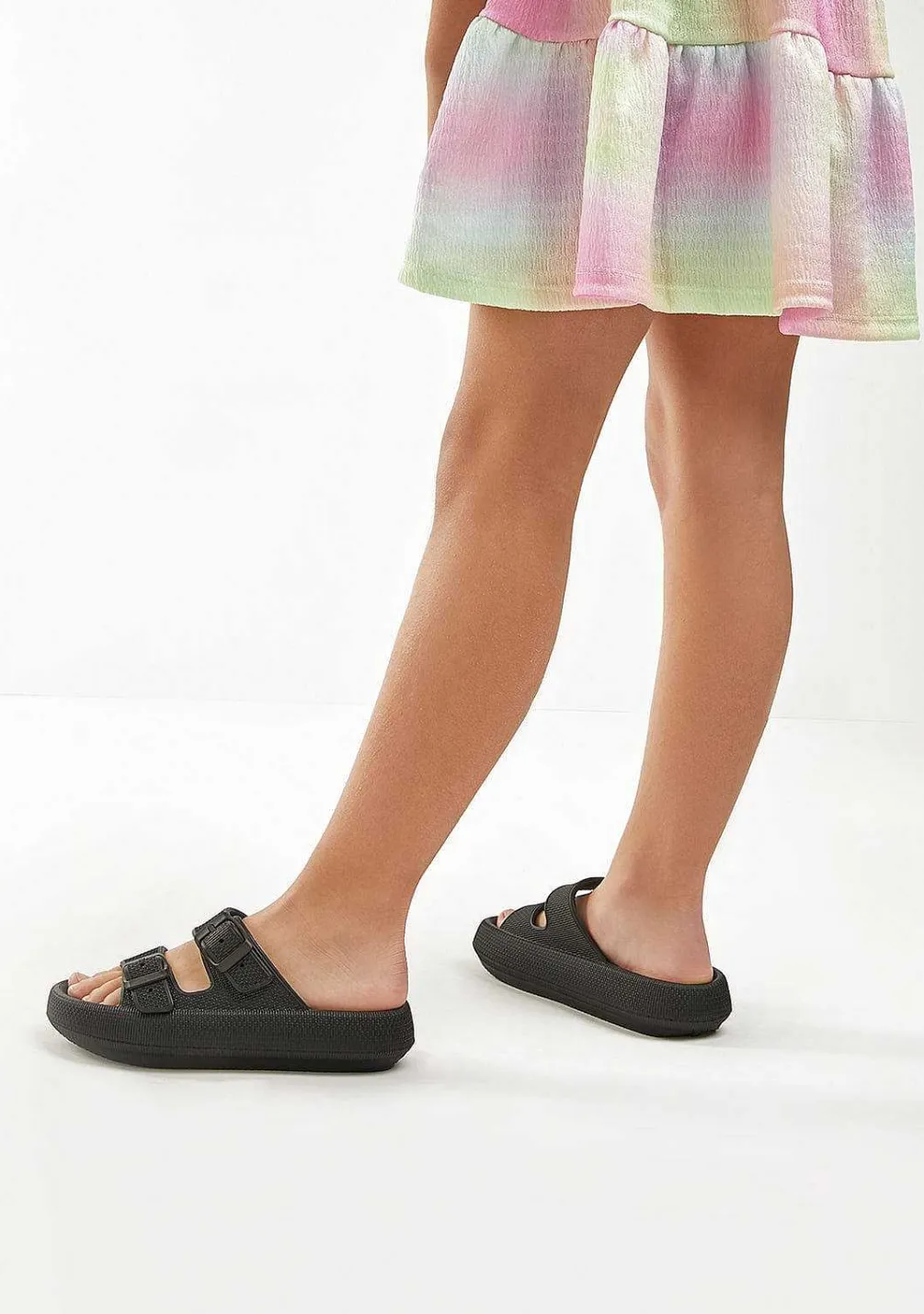Sapatos De Menina-Conguitos Slides Pretos Com Fivela Dupla