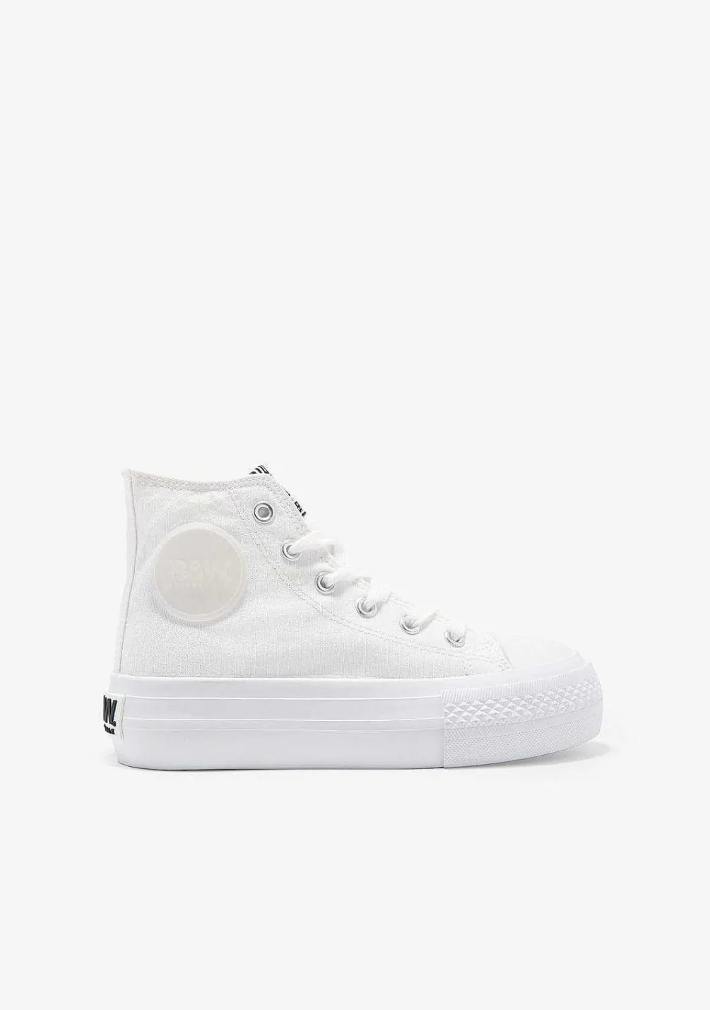 Tênis Casuais-Conguitos Tênis Cano Alto Com Plataforma De Lona Branco Preto E Branco