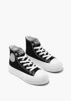 Tênis Casuais-Conguitos Tênis Cano Alto Com Plataforma De Lona Preto Preto