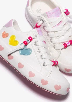 Sapatos De Menina-Conguitos Tênis Com Cordoes De Coracoes Brancos