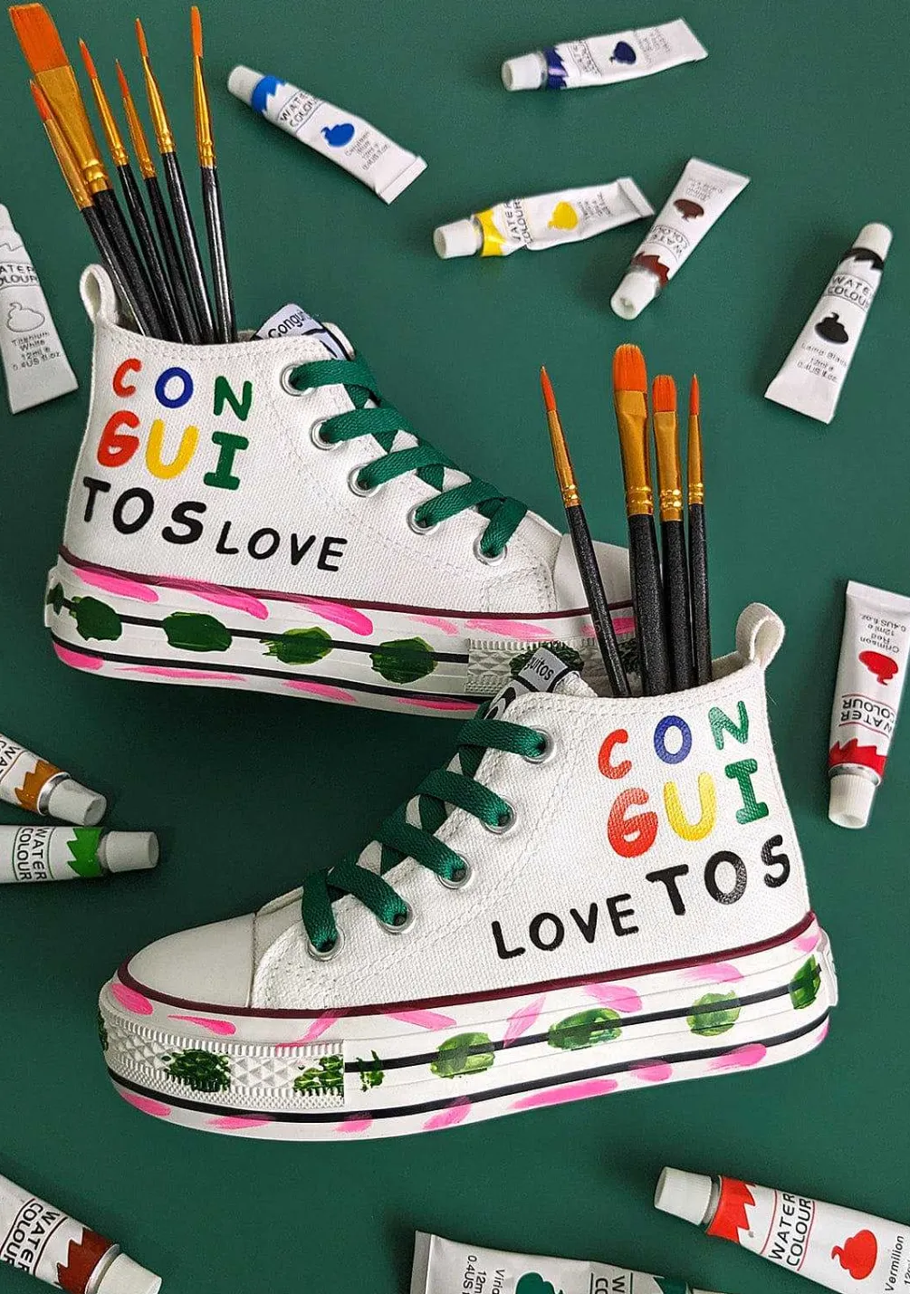 Tênis Casuais-Conguitos Tênis De Cano Alto Com Pintura Em Tela Branca