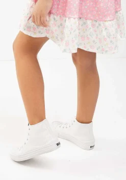 Sapatos De Menina-Conguitos Tênis De Cano Alto Em Lona Branca Preto E Branco