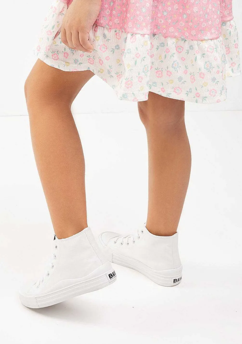 Sapatos De Menina-Conguitos Tênis De Cano Alto Em Lona Branca Preto E Branco