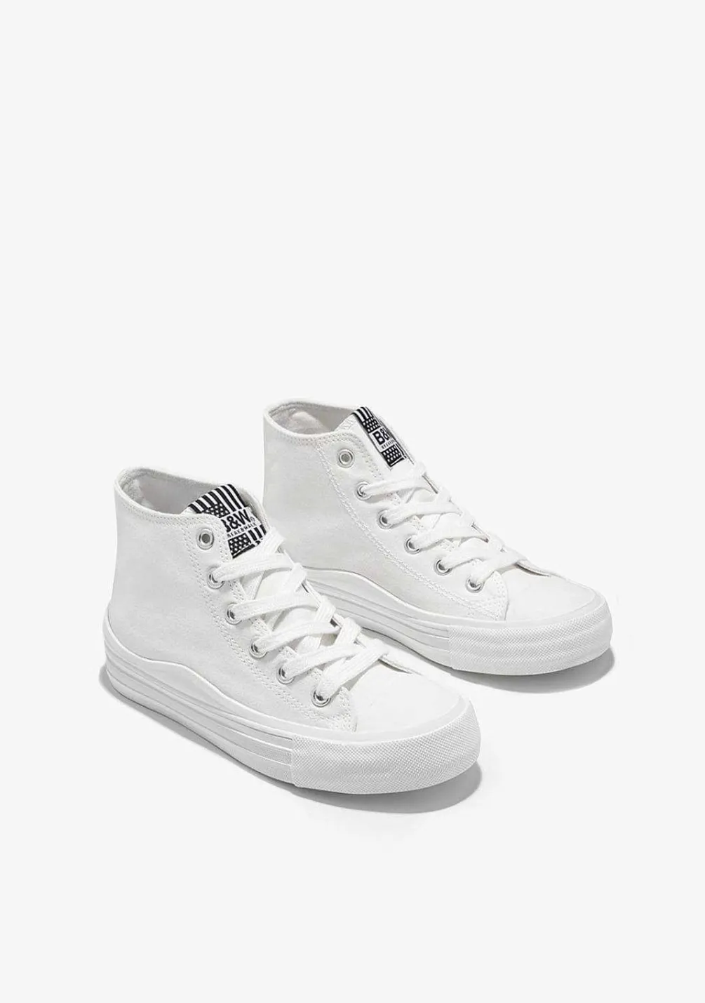 Sapatos De Menina-Conguitos Tênis De Cano Alto Em Lona Branca Preto E Branco
