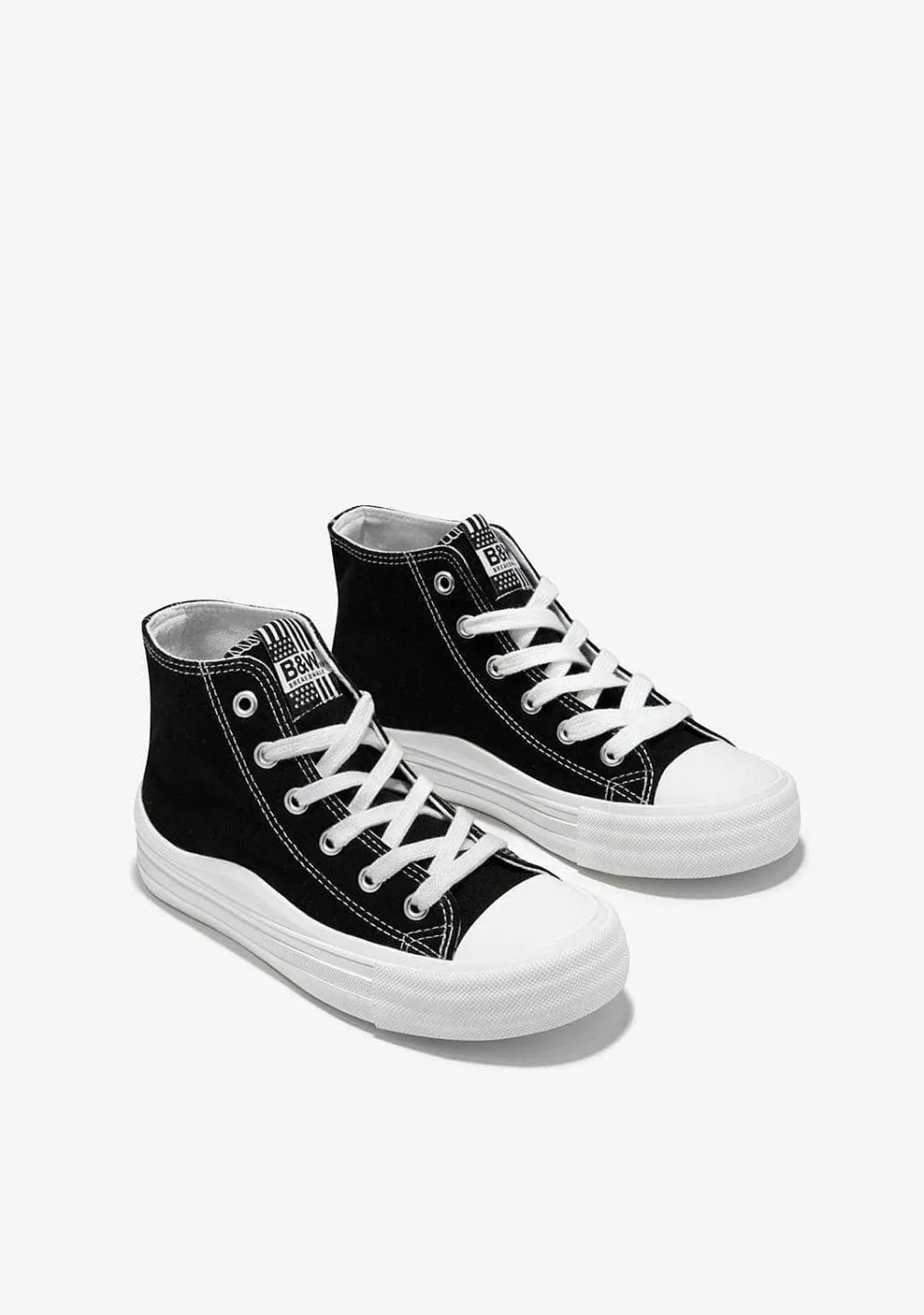 Tênis Casuais-Conguitos Tênis De Cano Alto Em Lona Preta Preto E Branco
