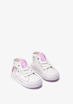 Tênis Casuais-Conguitos Tênis De Cano Alto Solar Unicornio Branco Para Bebé Em Lona