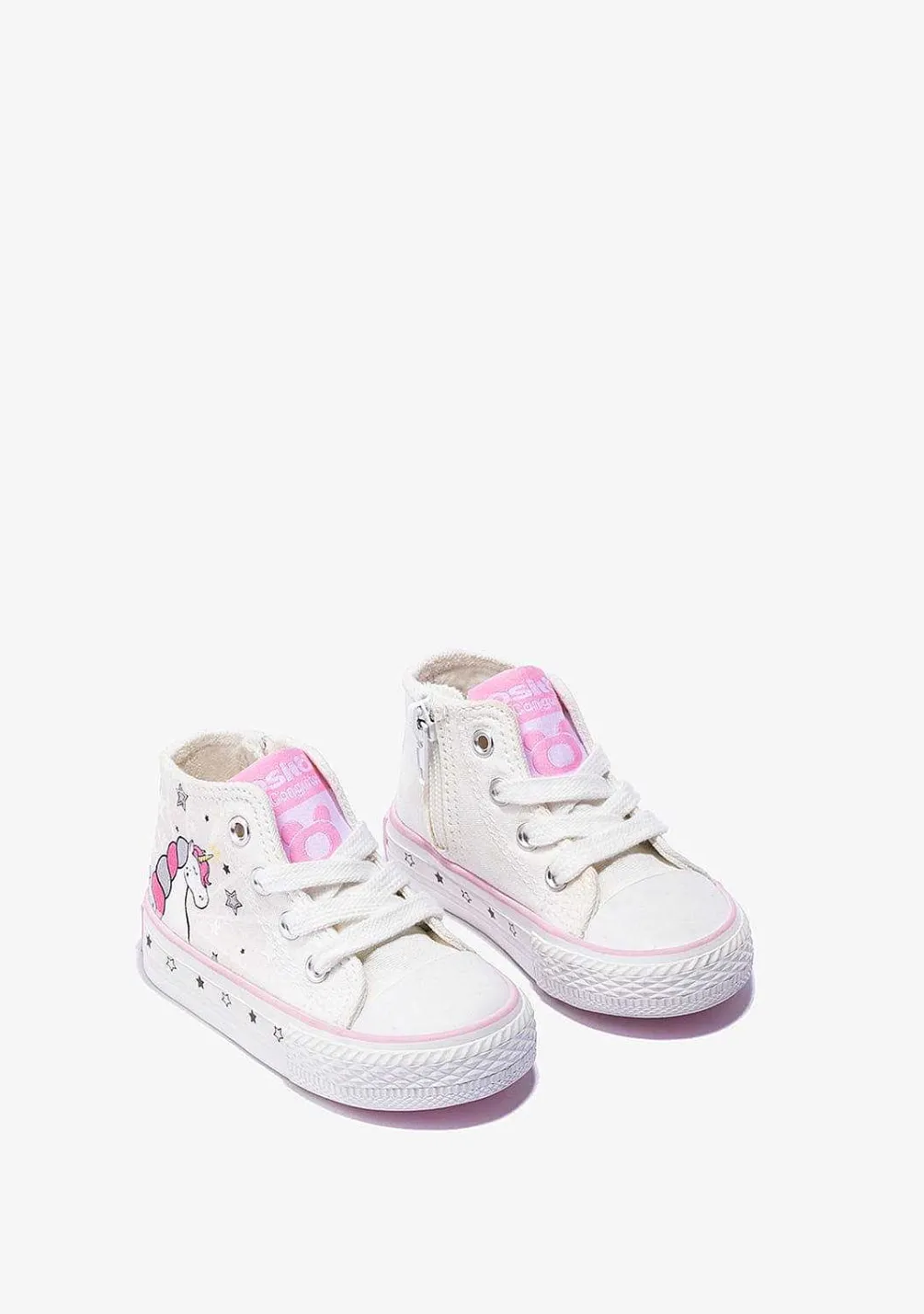 Tênis Casuais-Conguitos Tênis De Cano Alto Solar Unicornio Branco Para Bebé Em Lona