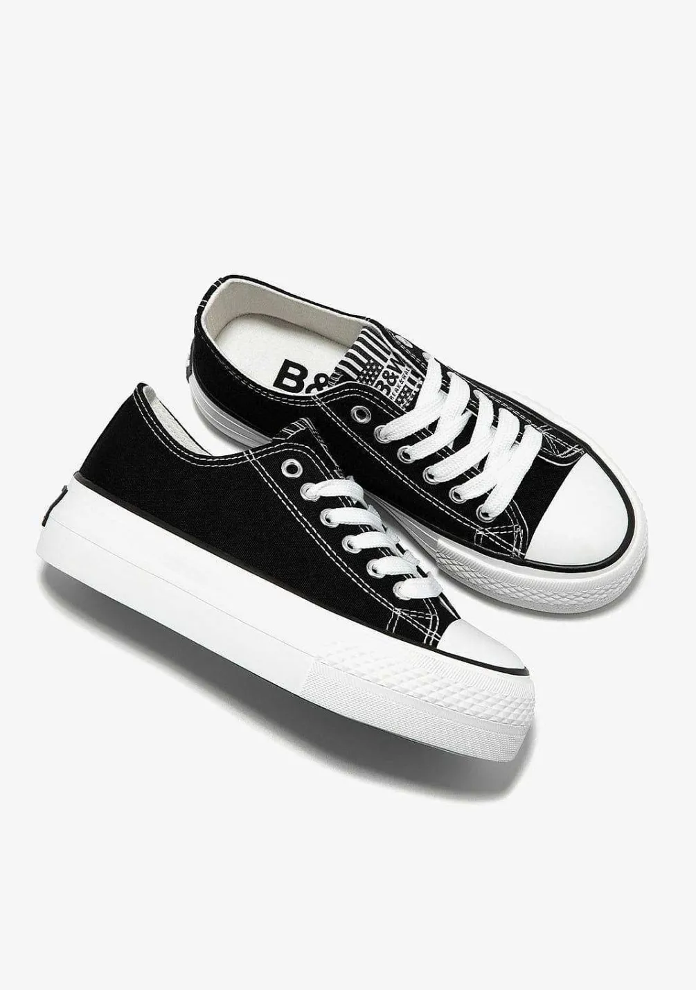 Sapatos De Menina-Conguitos Tênis De Lona Com Plataforma Preta Preto E Branco