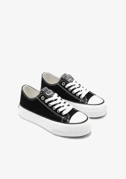 Sapatos De Menina-Conguitos Tênis De Lona Com Plataforma Preta Preto E Branco