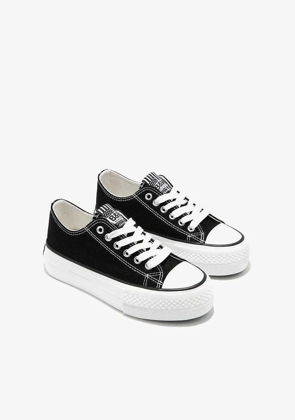 Sapatos De Menina-Conguitos Tênis De Lona Com Plataforma Preta Preto E Branco