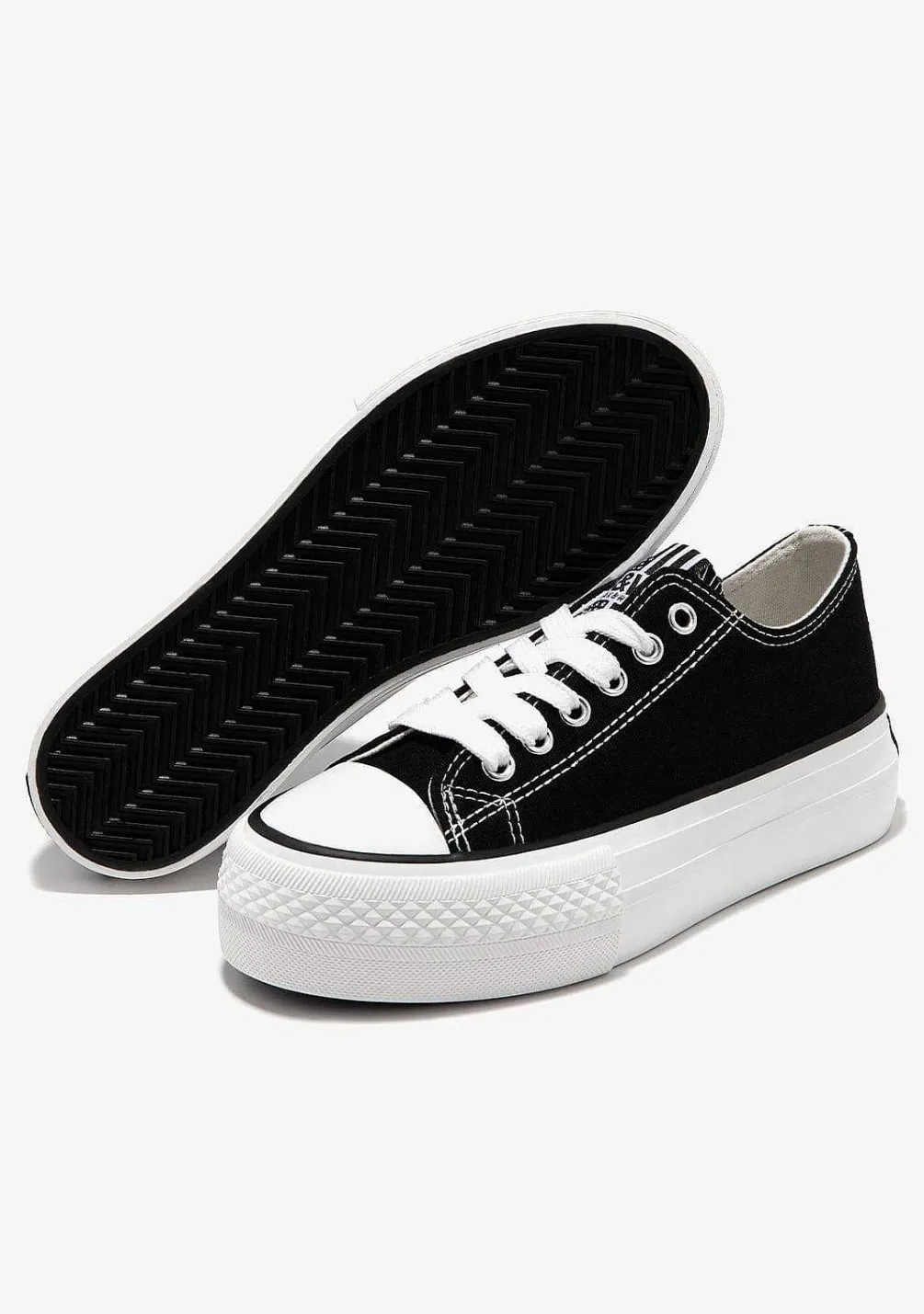 Sapatos De Menina-Conguitos Tênis De Lona Com Plataforma Preta Preto E Branco