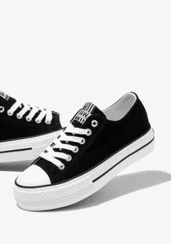 Tênis Casuais-Conguitos Tênis De Lona Com Plataforma Preta Preto E Branco