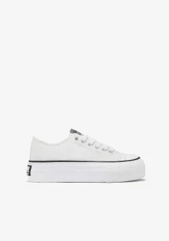 Sapatos De Menina-Conguitos Tênis De Lona Com Plataforma Branca Preto E Branco