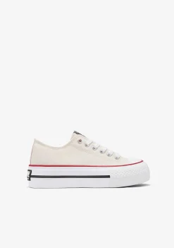 Tênis Casuais-Conguitos Tênis De Lona Com Plataforma Off White Preto E Branco