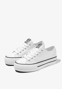 Tênis Casuais-Conguitos Tênis De Lona Com Plataforma Branca Preto E Branco
