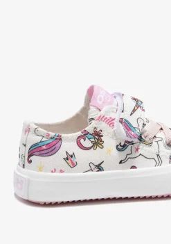 Sapatos De Menina-Conguitos Tênis De Tira Adesiva De Unicornio De Lona Branca