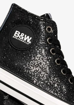 Tênis Casuais-Conguitos Tênis Feminino Cano Alto Com Logotipo Preto Brilhante Preto E Branco