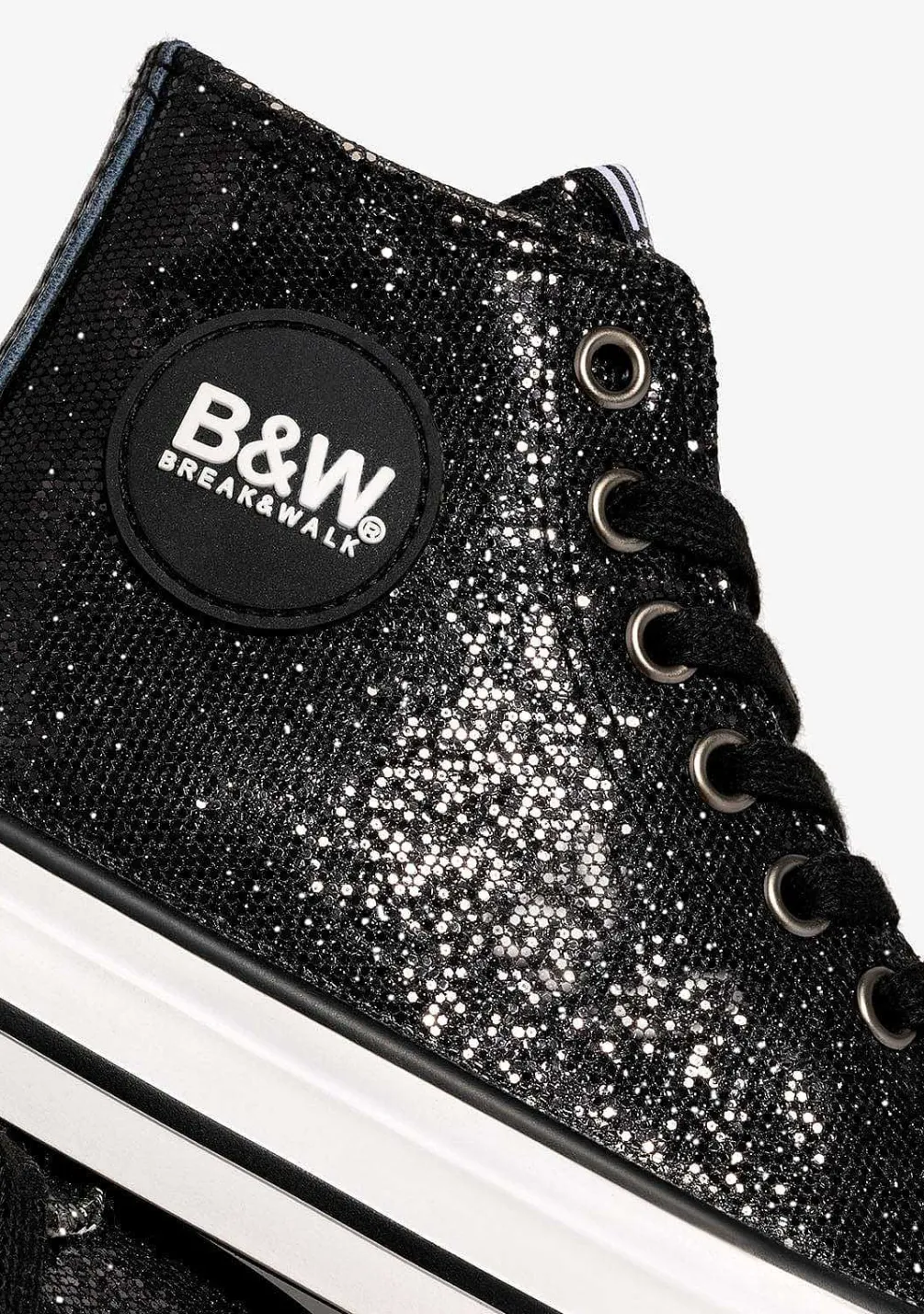 Tênis Casuais-Conguitos Tênis Feminino Cano Alto Com Logotipo Preto Brilhante Preto E Branco