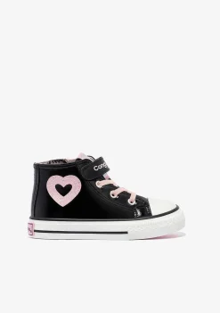 Tênis Casuais-Conguitos Tênis Feminino Cano Alto De Couro Envernizado Preto Com Coracao