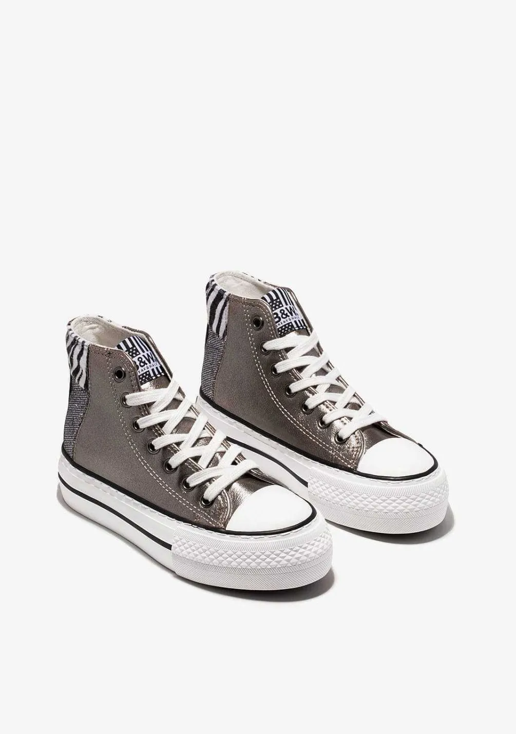 Tênis Casuais-Conguitos Tênis Feminino Cano Alto Patchwork Multicolorido Preto E Branco