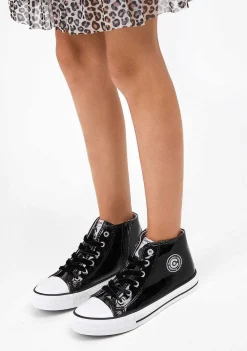 Tênis Casuais-Conguitos Tênis Feminino Cano Alto Preto Couro Envernizado