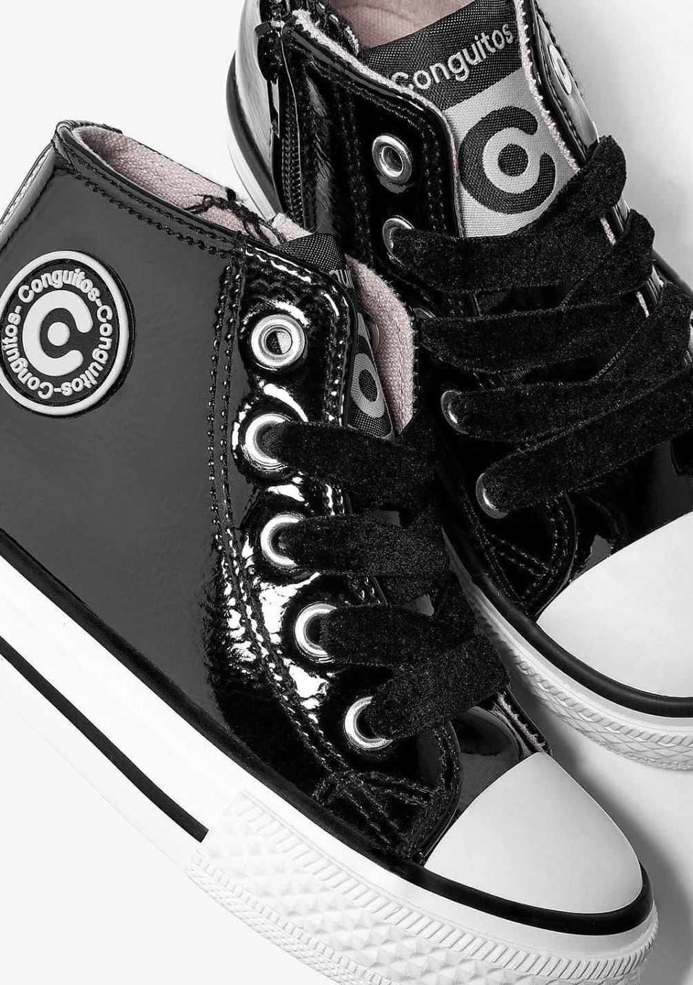 Tênis Casuais-Conguitos Tênis Feminino Cano Alto Preto Couro Envernizado