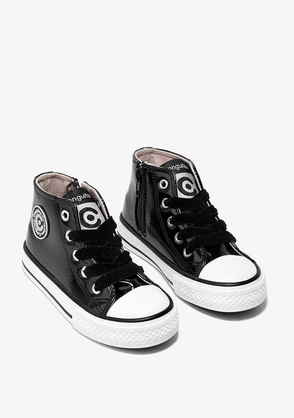 Tênis Casuais-Conguitos Tênis Feminino Cano Alto Preto Couro Envernizado